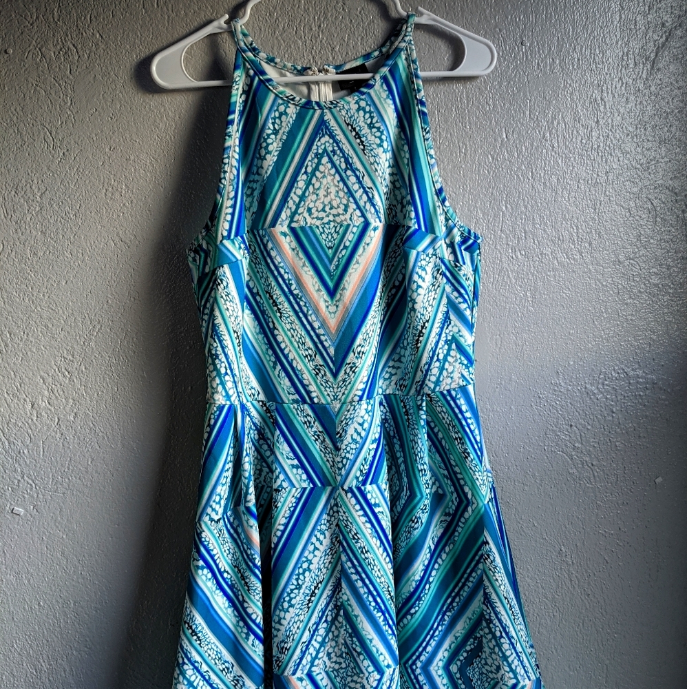 Mossimo Blue Geometric Stripe Skater Dress